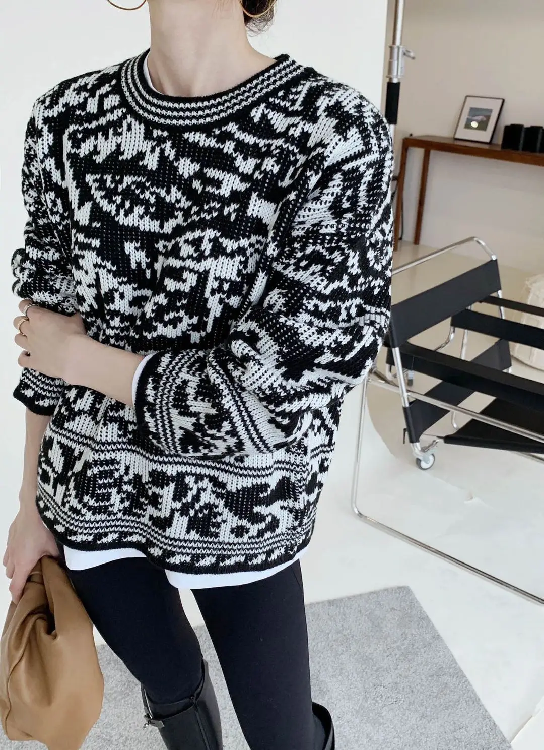 Autumn Winter New Sle Women's Knitted Sweater Warm Woolen Overhead Floral Printing 3D Emed Double Color Design Commute ...
