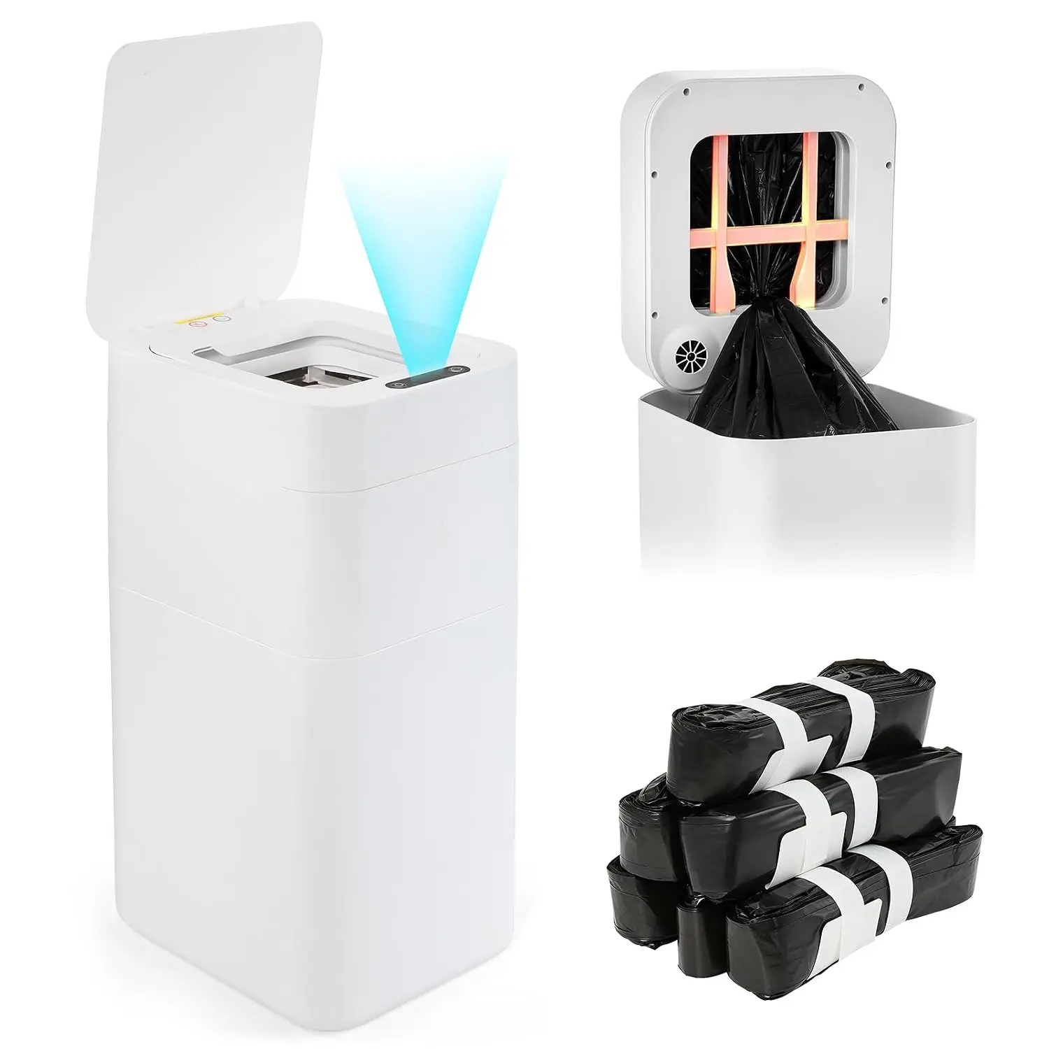 Automatic Trash Can, 8 Gallon Motion Sensor Smart Self Sealing Trash Can, Touchless Garbage Can with Lid for Bathroom Kitchen Of