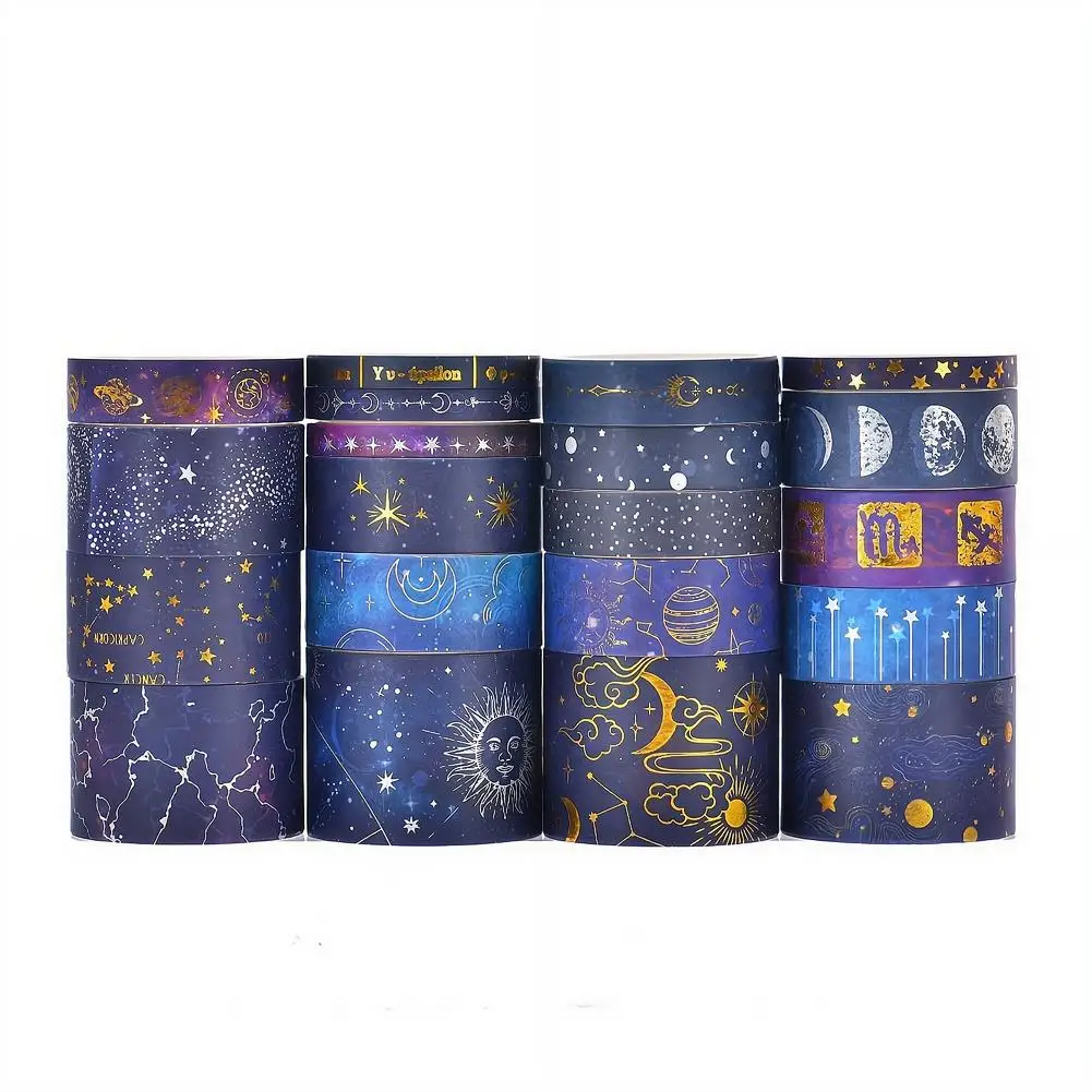 

20 Rolls Gold Foil Galaxy Washi Tape Set Vintage Starry Sky Zodiac Moon Decorative Tape Gift Box DIY