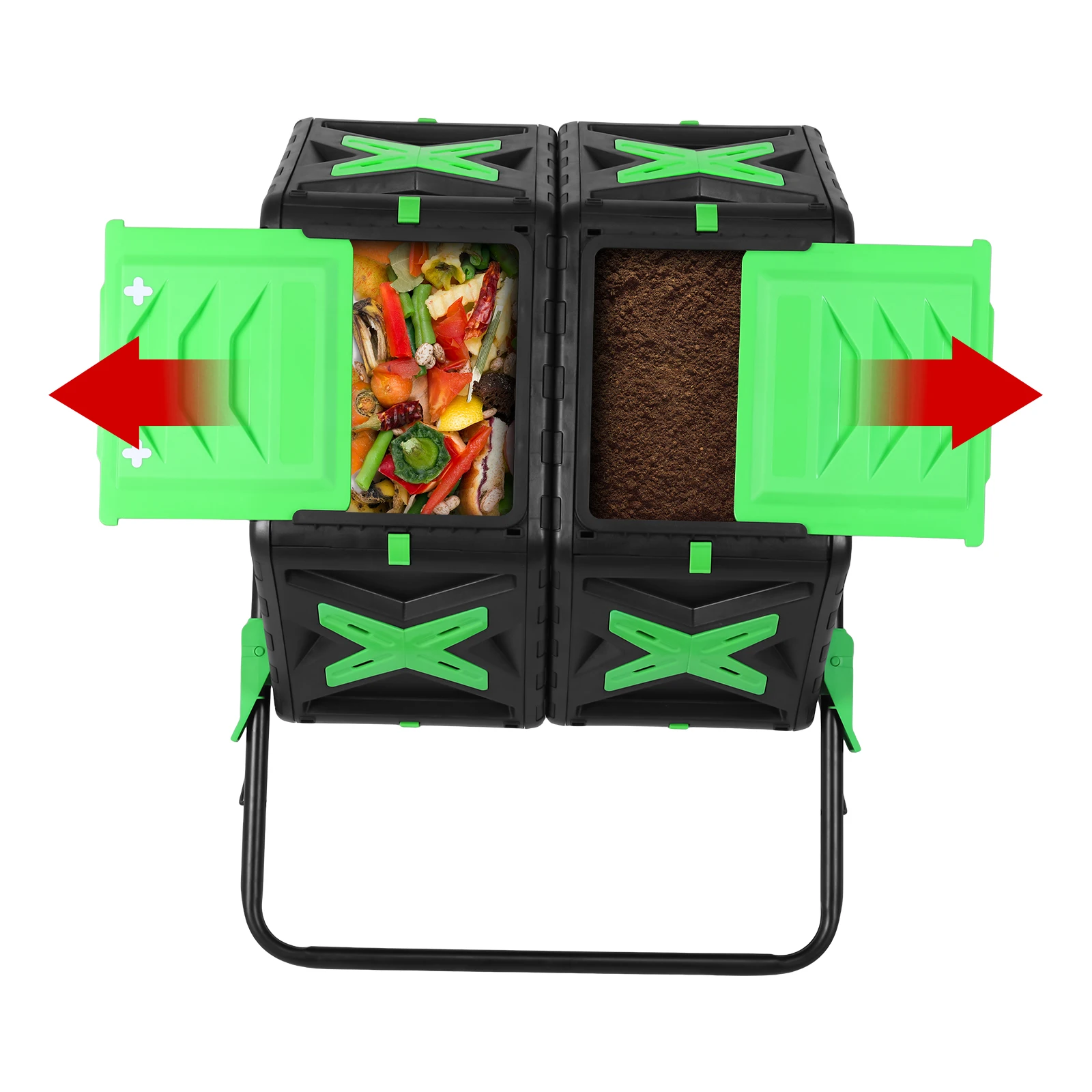 

140L Dual Chamber Compost Bin Outdoor Tumbling Composting Bins Fast Assemble Tumbling Rotating Composter for Patio/Garden/Yard