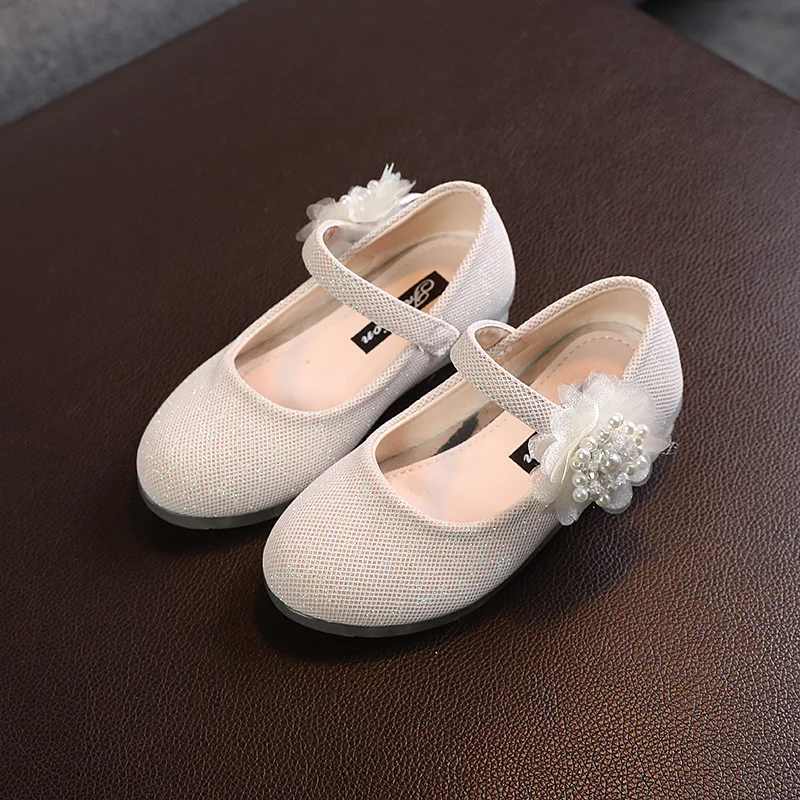 Bow Princess Shoes Sandals Kids Soft Bottom Fashion Party Dance Shoes Baby Girls Leather Shoes Pearl Flower