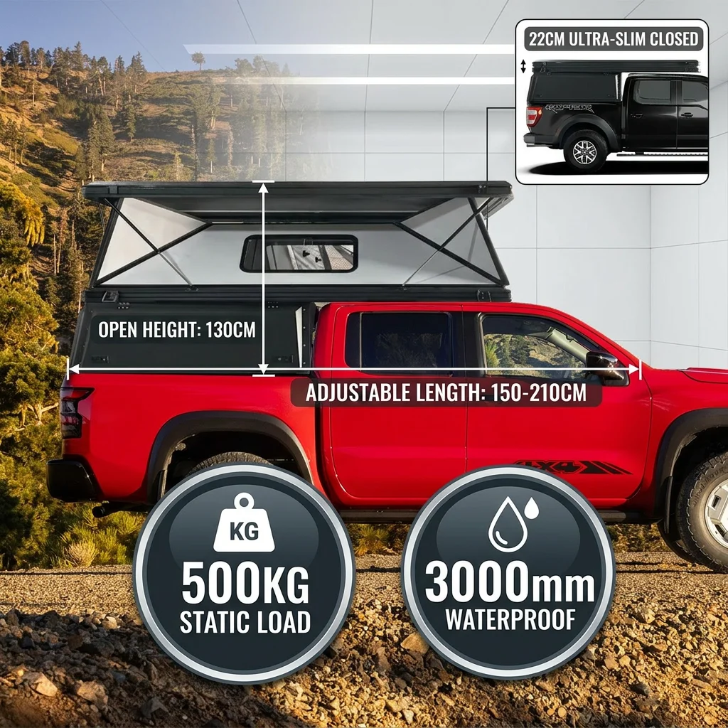 KQX Universal Aluminum Alloy Hard-wall Pickup Truck High Cover Electric Folding Truck Bed Camper Canopy Waterproof Floor 500kg