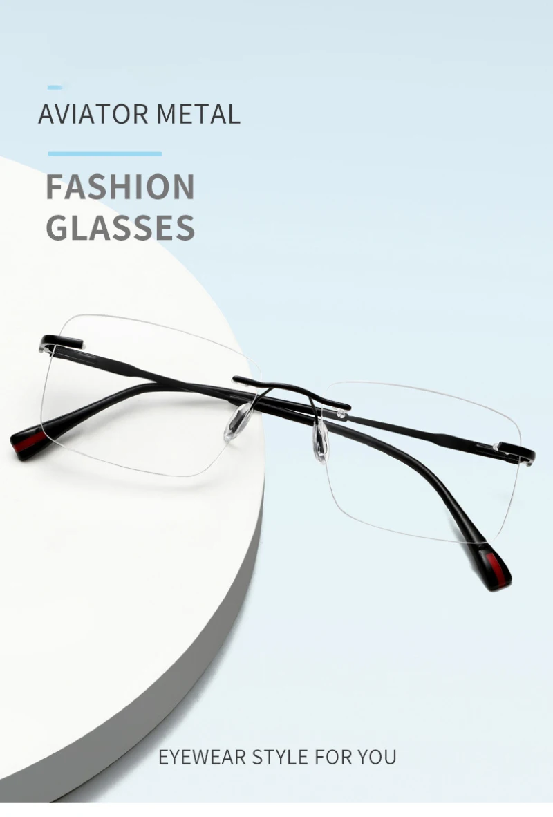 BEMORE Rimless Prescription Glasses For Men Alloy Photochromic Anti Blue Light Myopia Optical Eyeglasses