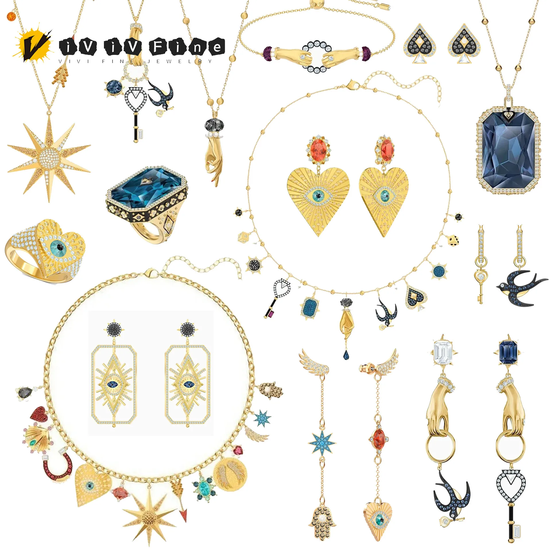 

Оригинальная винтажная серия, ожерелье «Счастливая богиня», комплект ювелирных изделий, модные очаровательные женские серьги с преувеличенным геометрическим рисунком, браслет, кольцо