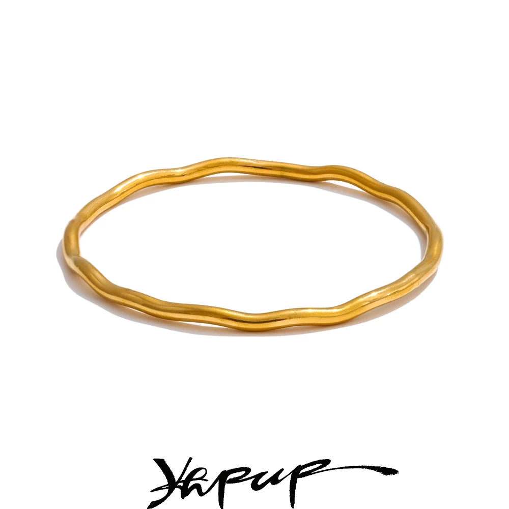 Yhpup 60mm INS Minimalist High-grade Stainless Steel Hammered Bracelet Bangle for Women Waterproof Distinctive Jewelry New 2025