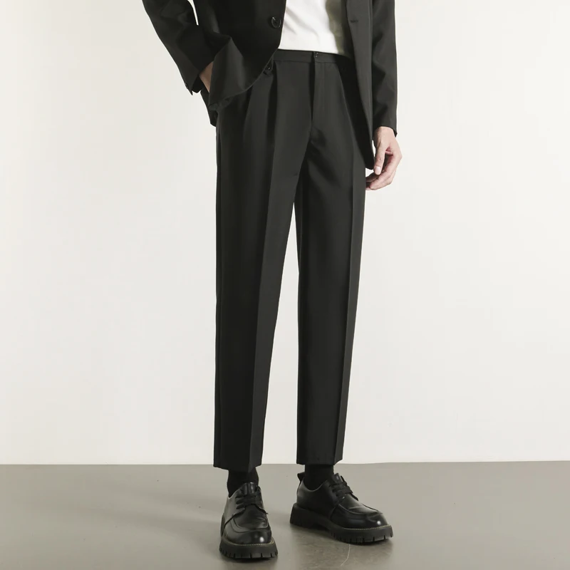 

Nine-Foot Bla Men's Small Western Pants Spring Autumn Briti Sle Hong Kong Sle Casual Trousers Youth Faion Polyester...