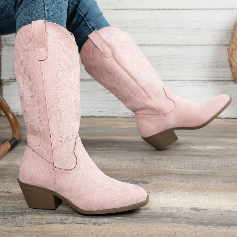 Women Boots Autumn Winter Comfortable Shoes High Chunky Heel Pointed Toe Women Shoes Sexy Fashionable Embroidered Long Boots image 3