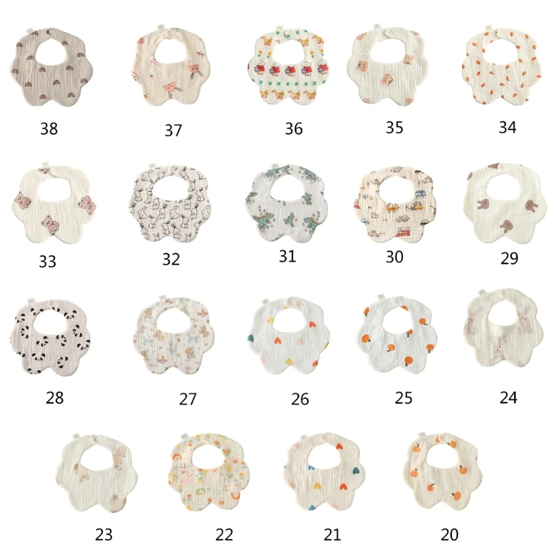 

Multiple Pattern Cotton Bibs Feeding Soft Comfortable Waterproof Bibs Round