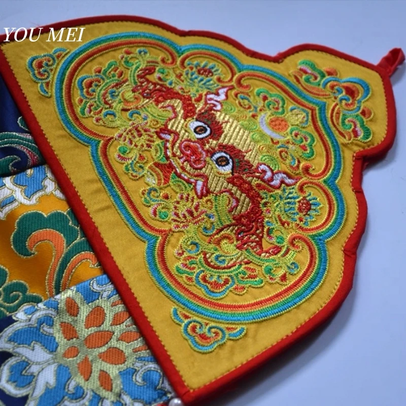 1Pcs Tibetan-Style Flag,Multicolored Embroidered Qilin Flower Auspicious Pattern Hanging Banner Decor Buddhist Altar Prayer Flag