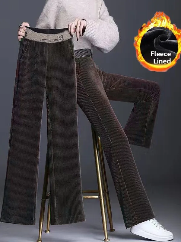 Hoge taille Fce gevoerde corduroy broek met rechte pijpen Dames losse gedrapeerde casual broek herfst winter Faion plus maat