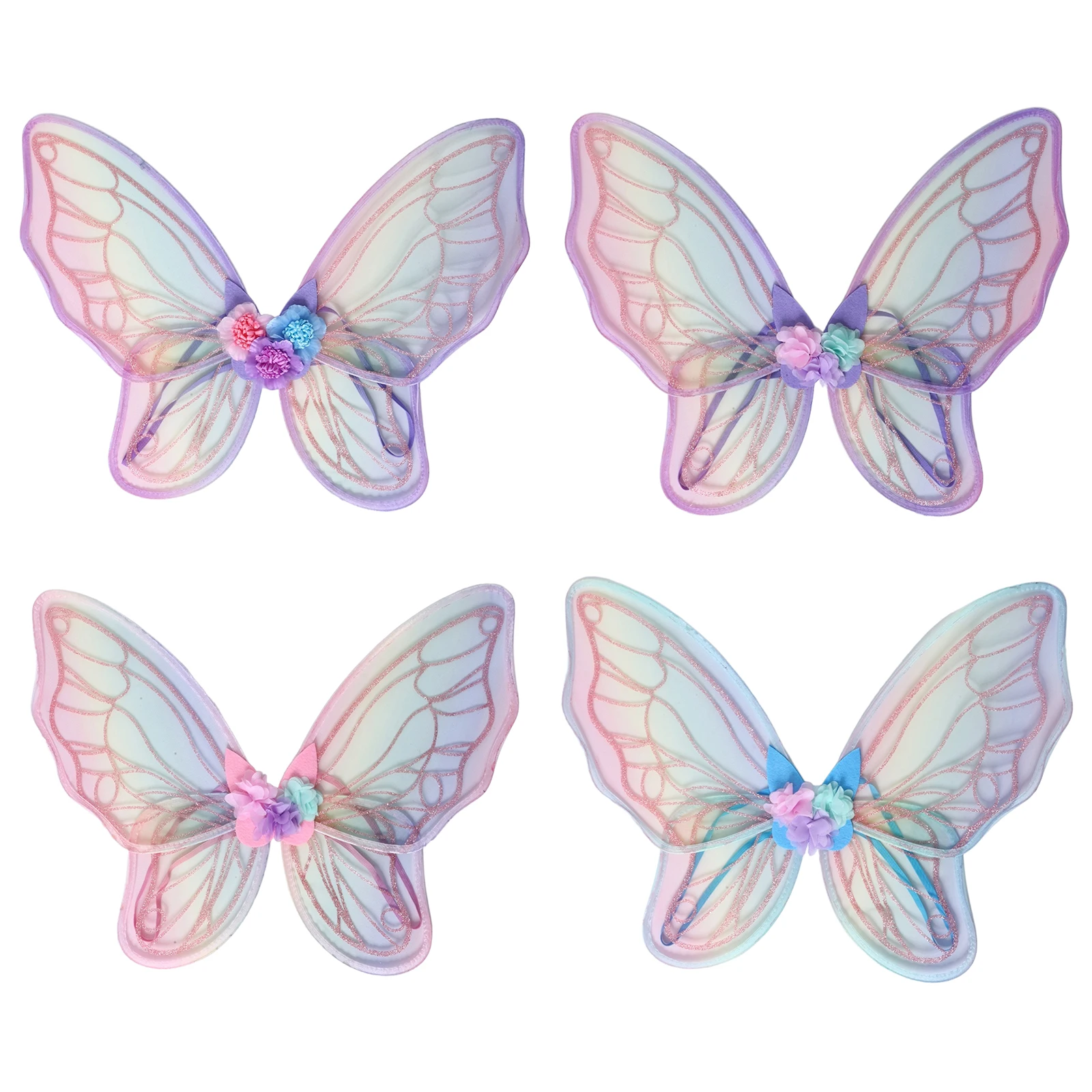 Adults Kids Girls Angel Cosplay Wings Colorful Glitter Fake Flower Butterfly Wings Festival Stage Performance Props Accessory