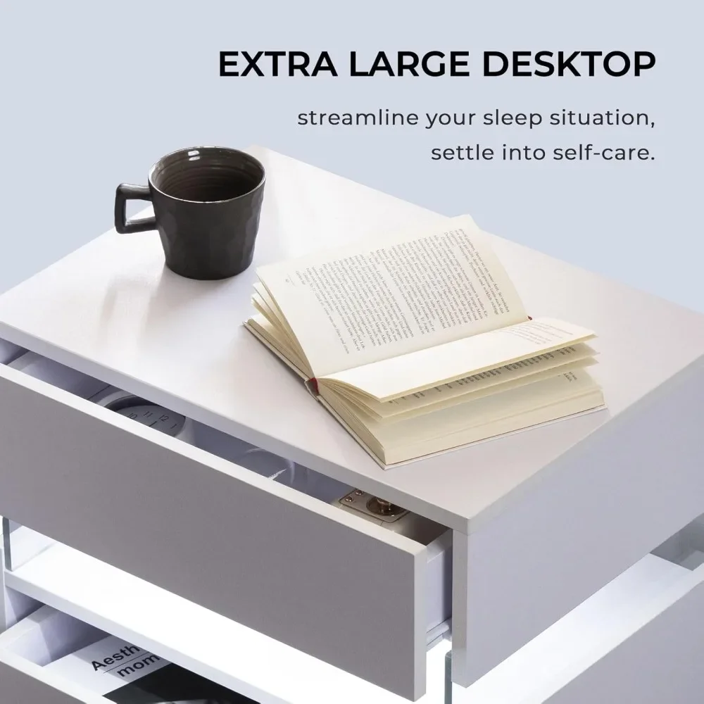 Comodino a LED con cassetti, set di 2 comodini per camera da letto