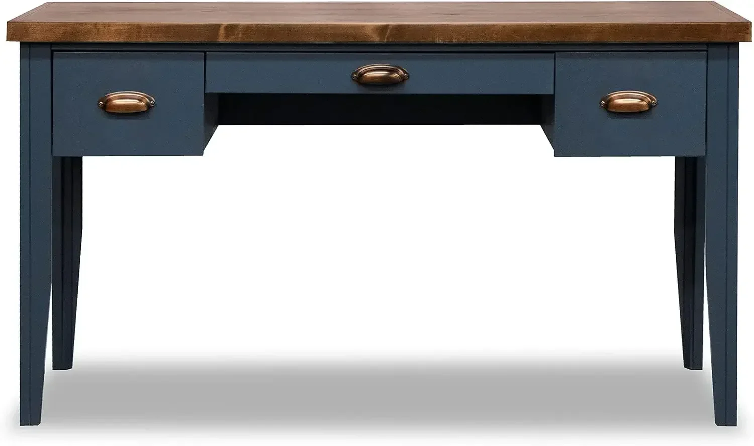 

Nantucket Modern Farmhouse 3-Drawer Writing Desk, 53 Inches, Fully Assembled, Poplar Solid Wood, Blue Denim and Whiskey Finish
