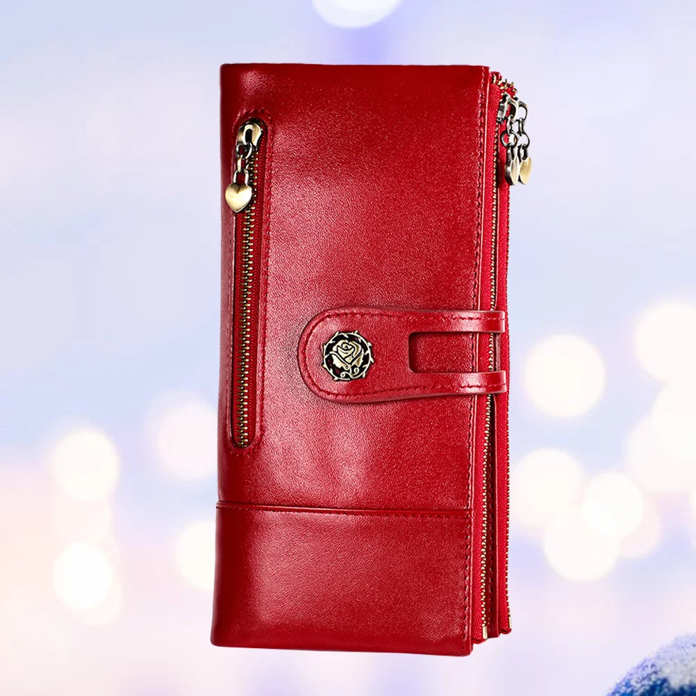 

Women Wallet Long Vintage Billfold With Zipper Pockets Organizer For Daily Use School Shopping Travel Red