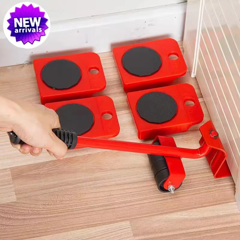 5Pcs/Set Furniture Mover Tool Set Heavy Stuffs Moving Roller with Bar Furniture Mover Lifter with Wheel Professional Moving Tool