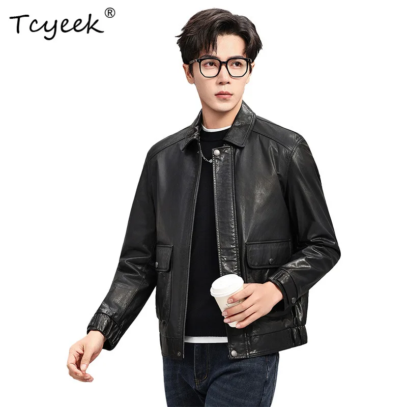 Tcyeek Top Layer Cowhide Jackets Men's Winter Coats High-end American-style Motorcycle Genuine Leather Jacket 2026 Jaqueta Couro