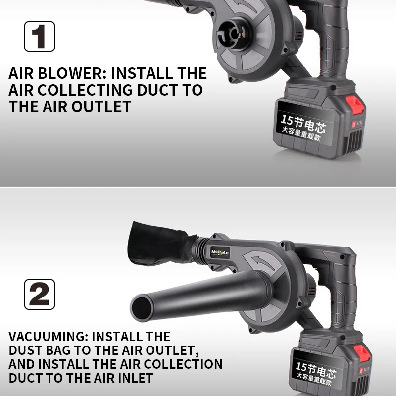 2 In 1 Wireless Air Blower Vacuum Cleannig Cordless Air Blowing Gun Strong Suction Dust Collector For Home Car 21V Battery