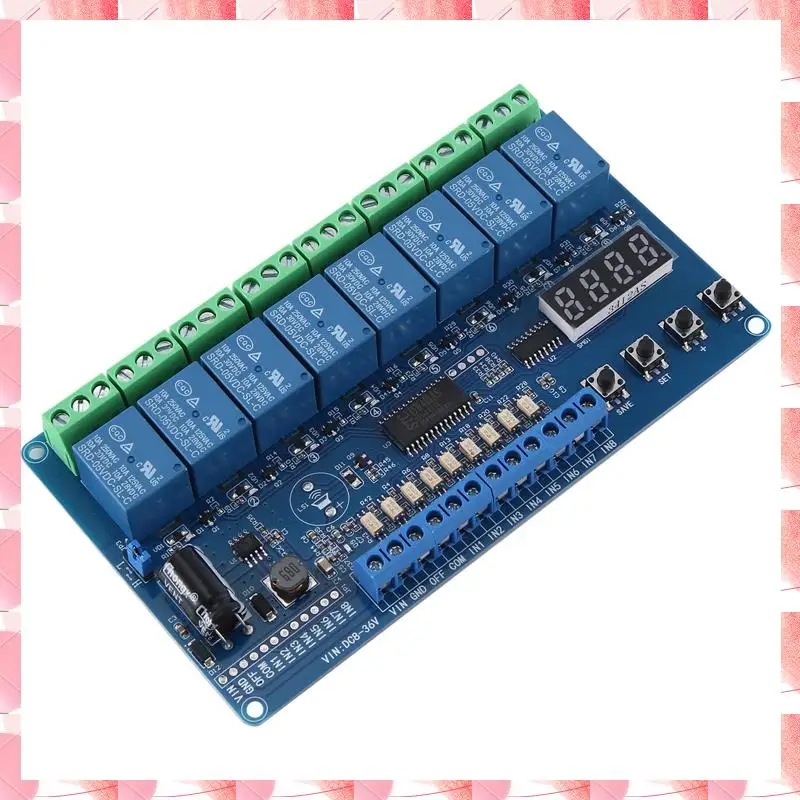 JAJA 8-Channel Multifunction Time Delay Relay Interface Board Module With Light Couple Red Display