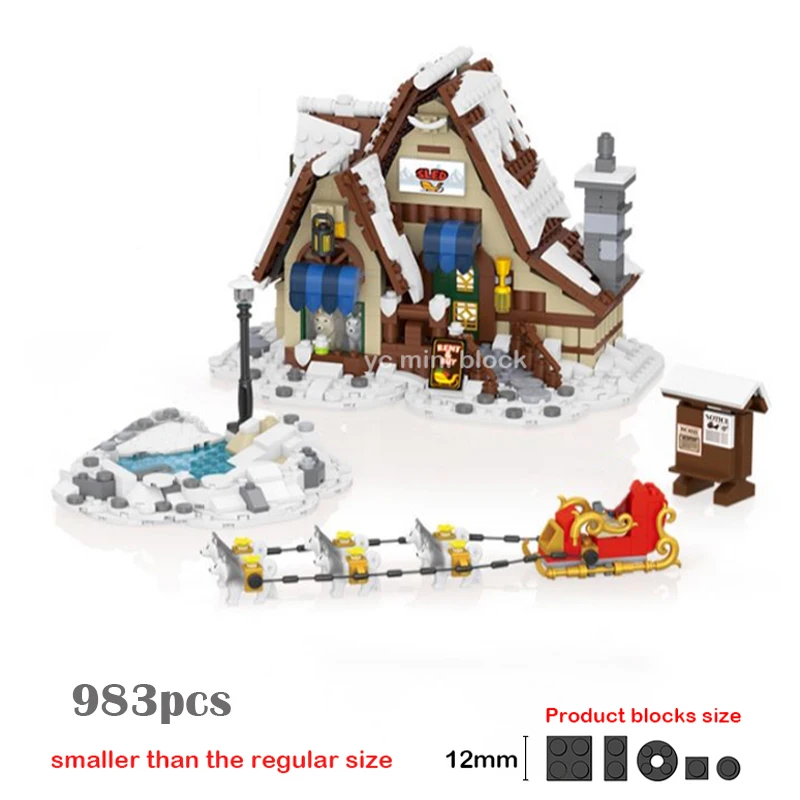 NONE Loz Mini Street View Winter Stadt Santa Claus Hause Baustein DIY Schlitten Shop Konditorei Montage Dekor Spielzeug Für Kinder Weihnachten Geschenke 3