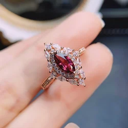 FS S925 Sterling Silver Natural Garnet/Aquamarine Ring Certificate Fine Charm Wedding Jewelry for Women MeiBaPJ