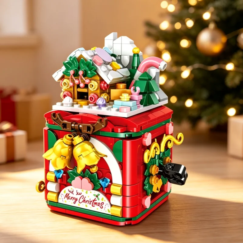 Christmas Tree House Building Block Set Toys Bell Creative Assembly Bricks Can Twist Spring Xmas DIY Holiday Party Gifts Box