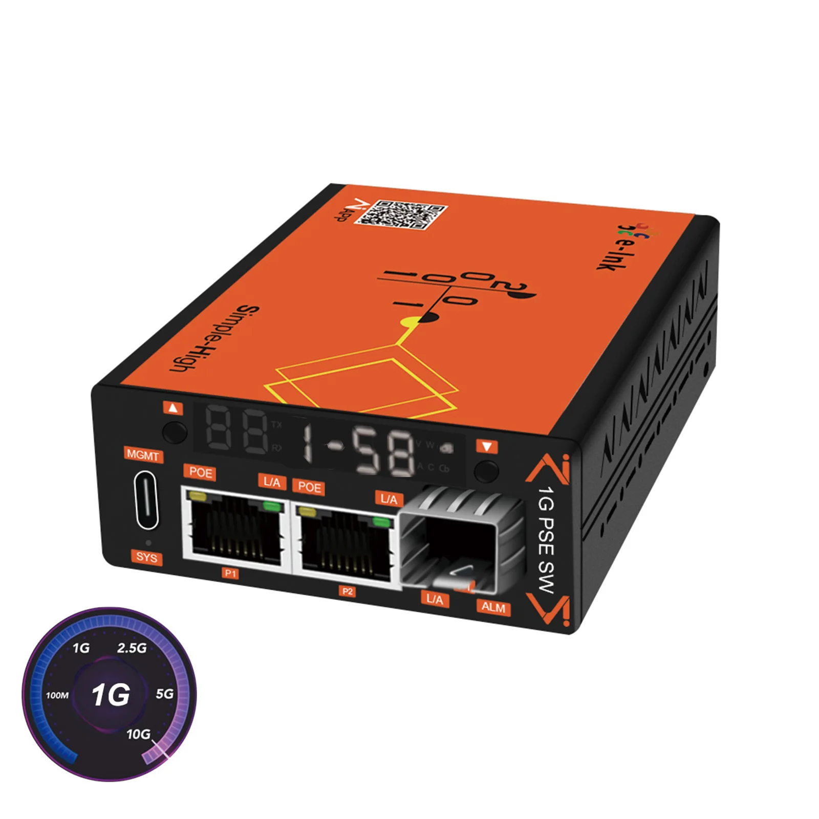 1-Port 100/1000Base-X SFP to 2-Port 10/100/1000BASE-T AI Smart Managed PoE+ Fiber Media Converter, IEEE802.3at 30W 44~58V DC