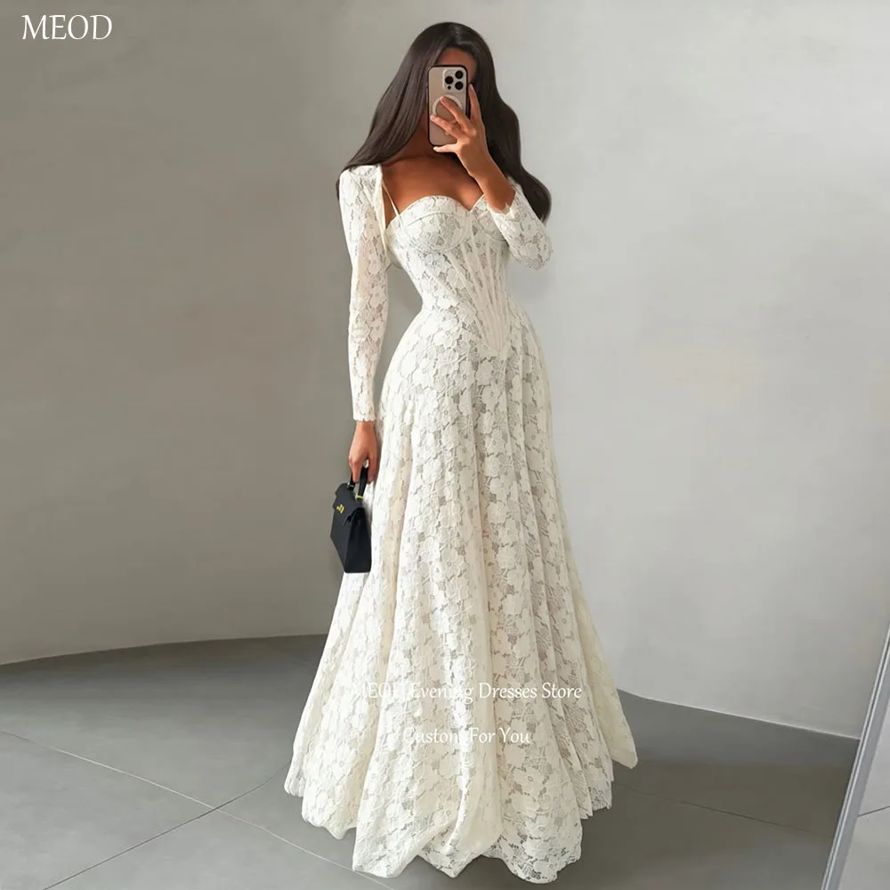 MEOD Weißes, herzförmiges A-Linien-Hochzeitskleid für Damen, Spaghetti-Träger, Brautkleid, Spitzenapplikationen, Umhang, Vestido De Novia, individuell gestaltet