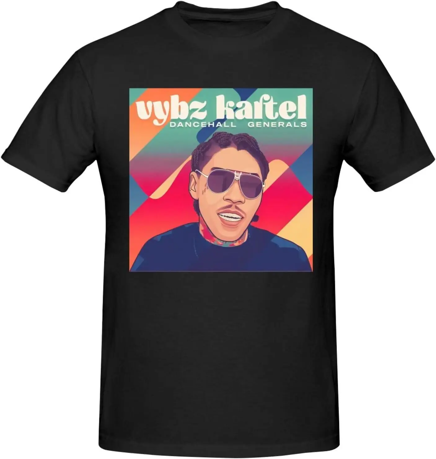 Vybz Kartel Men\'s T-Shirt Cotton Crew Neck Short Sleeve Tshirt Hip Hop Shirt Casual Tee Black