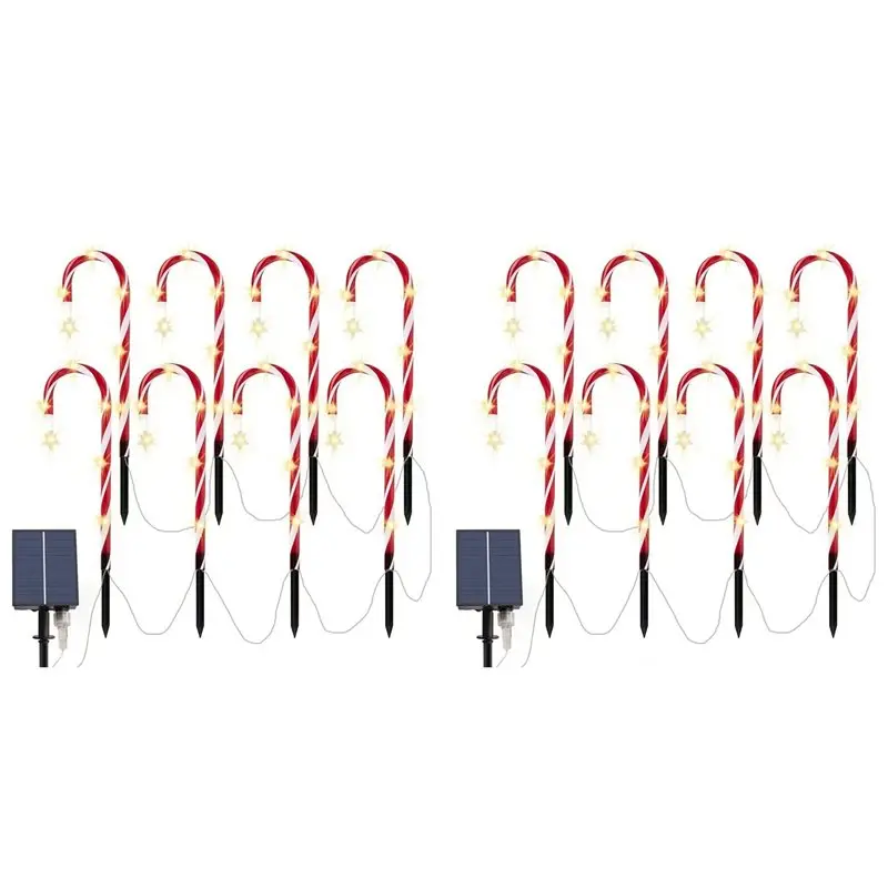 

A58Z 2X Christmas Candy Cane Pathway Lights Solar Powered Stake Lights 1 To 8 LED Stake Lights Floor Lamp