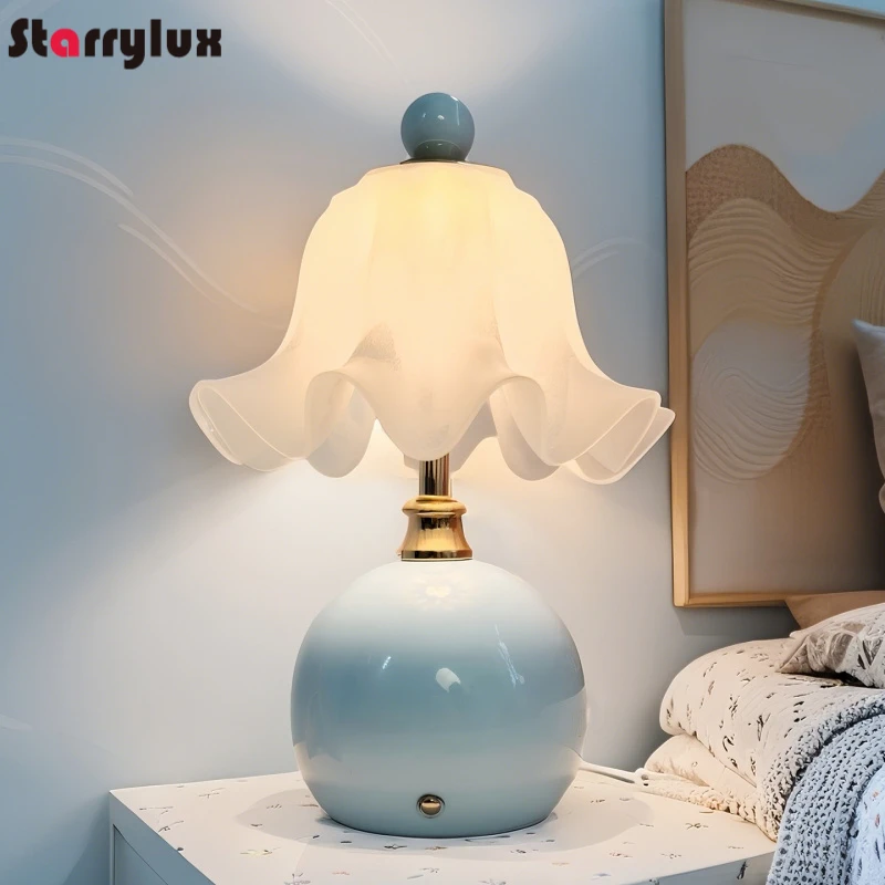 

USB Rechargeable Cream Style Creative Table Lamp Luxury Bedside Night Light Birthday Gift Ambience Lamps