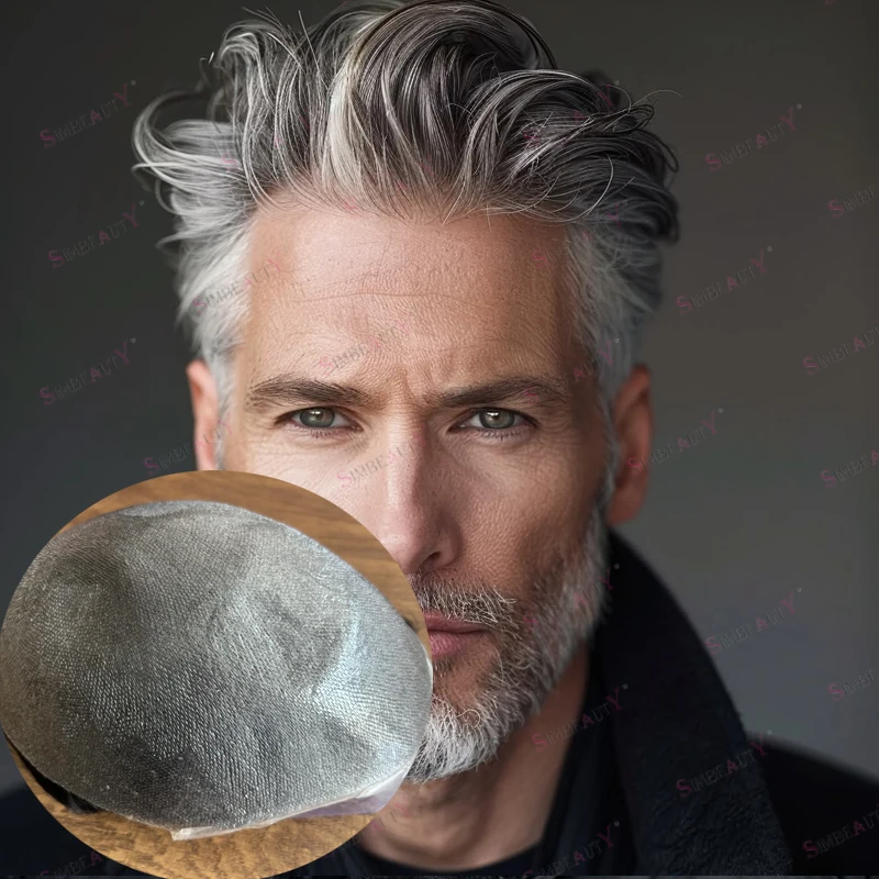 

Европейский человек # 410 # Мужской парик-накладка из 100% натуральных человеческих волос для пожилых мужчин, незаметный, с естественной линией роста волос, на супертонкой микро-кожаной основе