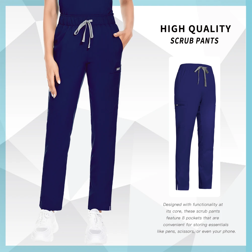 Medical Scrub Pants Pharmacy Work Straight Trousers Elastic Waist Black Gray Lab Bottoms Simple Male Women Clothing Casual Pants