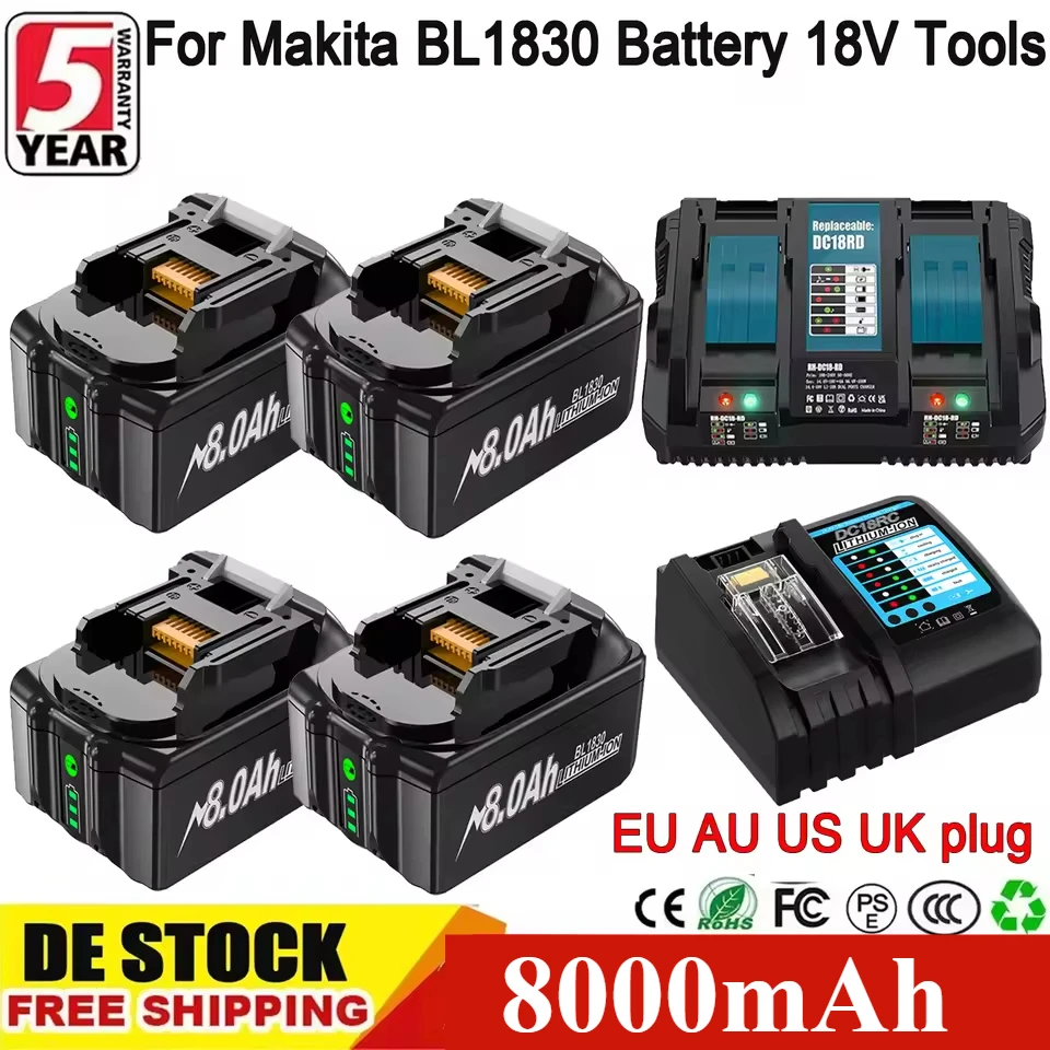 

8000mah For Makita BL1830 Rechargeable 18650 For Makita BL1830 BL1860 BL1890 18V Cordless Power Tools For Makita LXT Battery