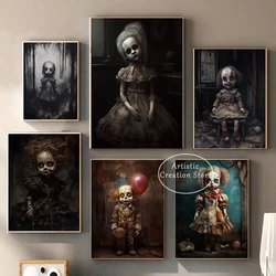Halloween Haunted Doll Art Poster Prints Canvas Painting Gothic Horror Movie Living Room Ghost Doll Wall Pictures Home Decor