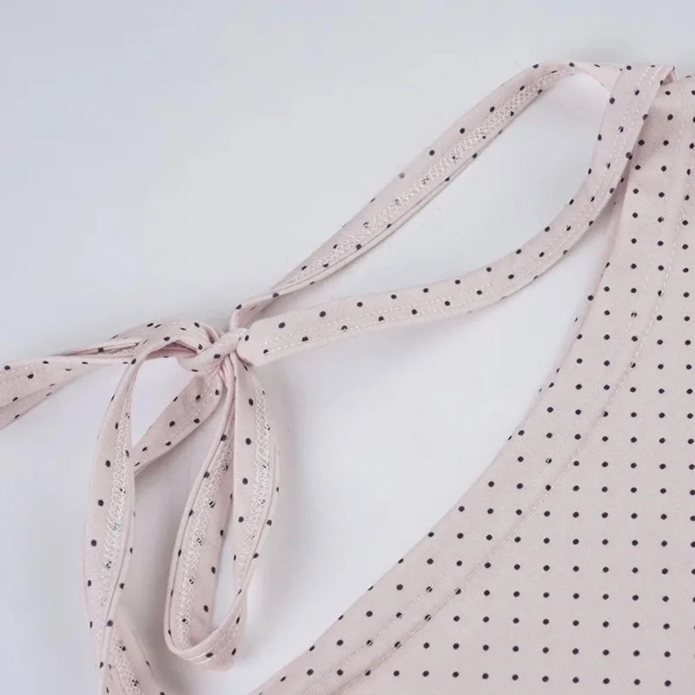 Fashion Slim Fit Polka Dot T-Shirts One-Shoulder Polka Dot Prints Polka Dot Tees Short Sleeve One-Shoulder Tops Casual Wear