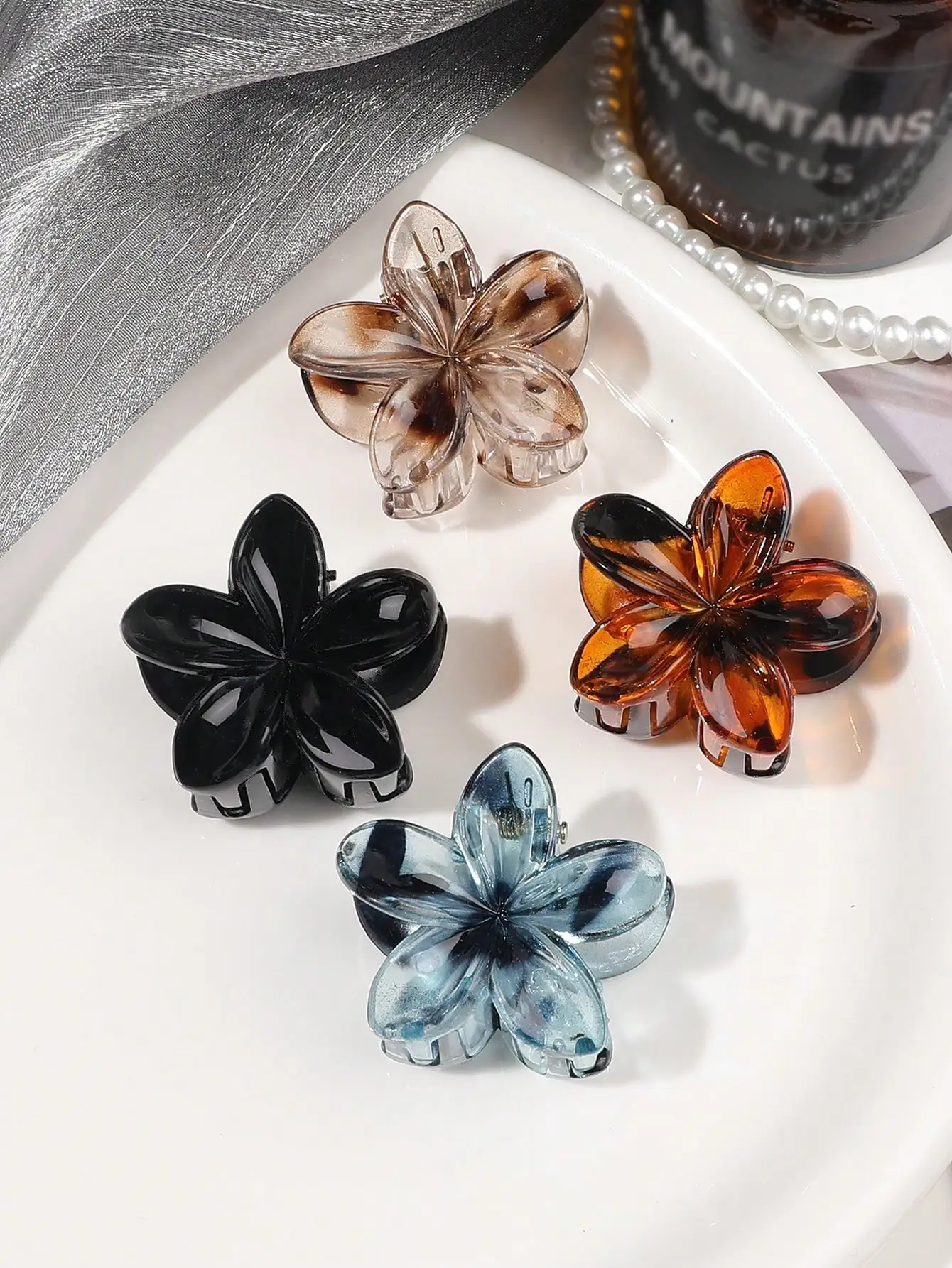 4 Stück mehrfarbige Blumen-Haarklammern für Frauen und Mädchen, rutschfest, niedlich, modisch, Haarschmuck, kleine Haarnadel, Krabben-Haarspange-Stil – Detail 17