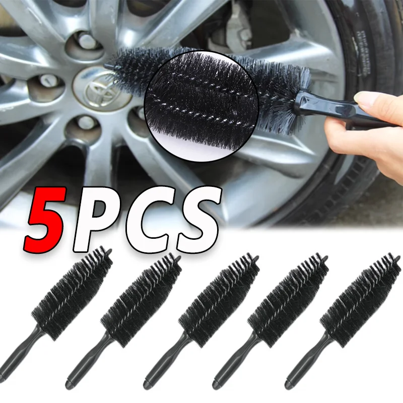 

5PC Simple Handle Car Wheel Brush Soft Bristle Tire Steel Ring Detail Cleaning Brush Car Washing Supplies Tool