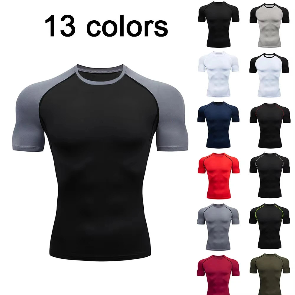 Men's Compression Shirts Summer Short Sleeves Tees T-shirt Gym Workout Fitness Running Tops Undershirts Baselayer Sportswear
