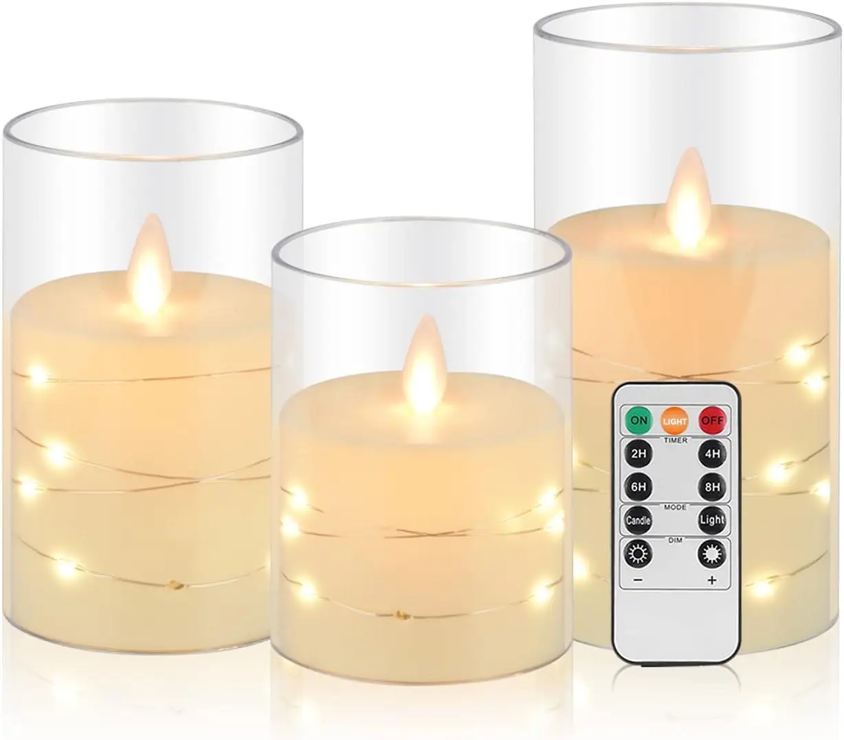 Remote controlled LED Candles Dancing wick Candle f/Romantic Ambiance Home Decoration Acrylic Shell  with Embedded Star String