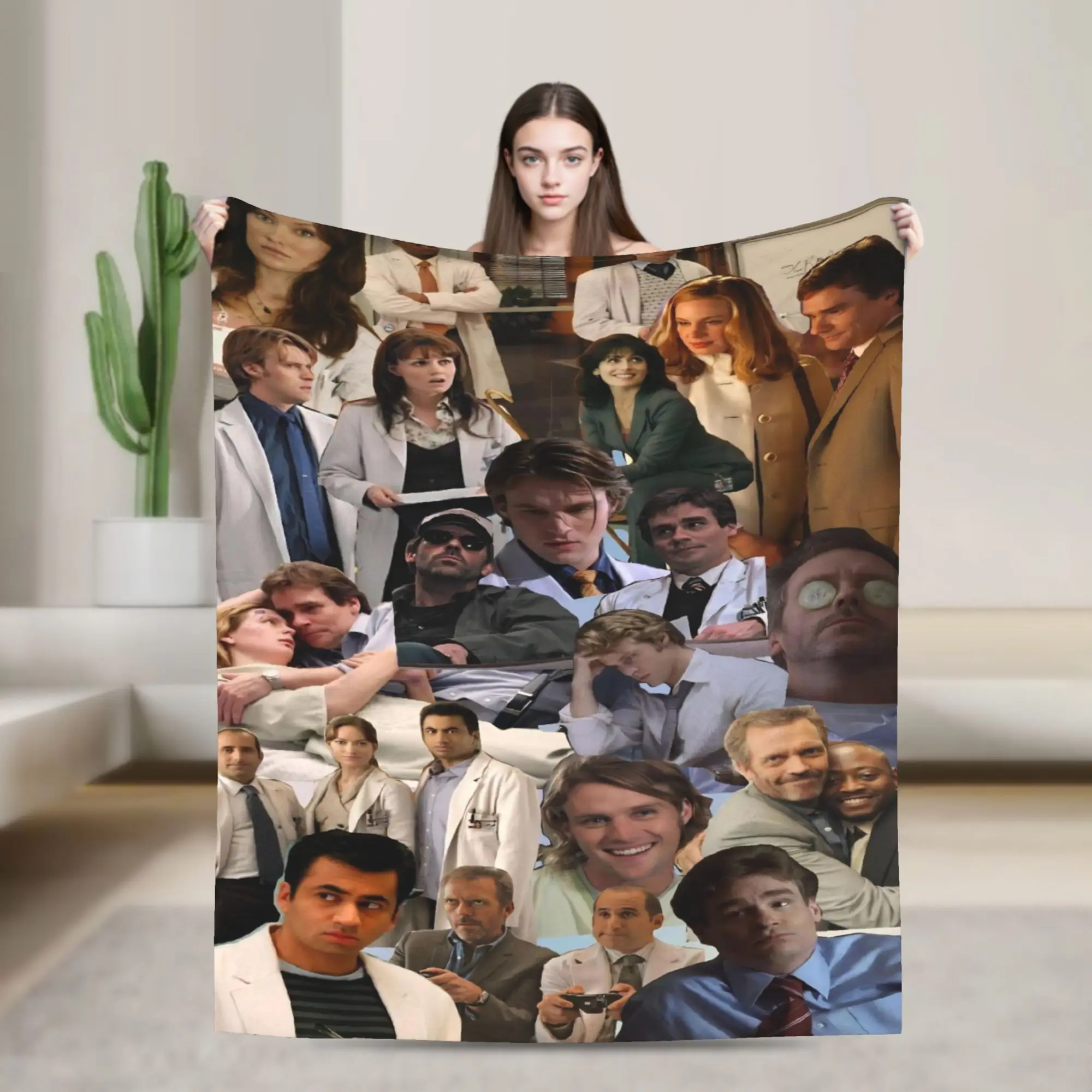 Dr. Gregory House Television Photo Collage Blanket Quality Warm Soft  Throw Blanket Winter Airplane Travel Living Room Bedspread
