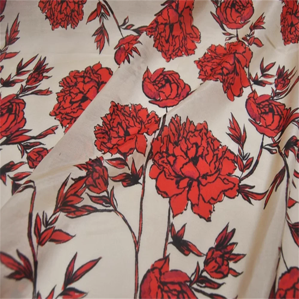 Elegante Stijl Groot Bloemenprintontwerp Zacht Aanvoelend Groot Kwaliteitsmateriaal Zijde Katoenen Stof Voor Vrouwen Shirt