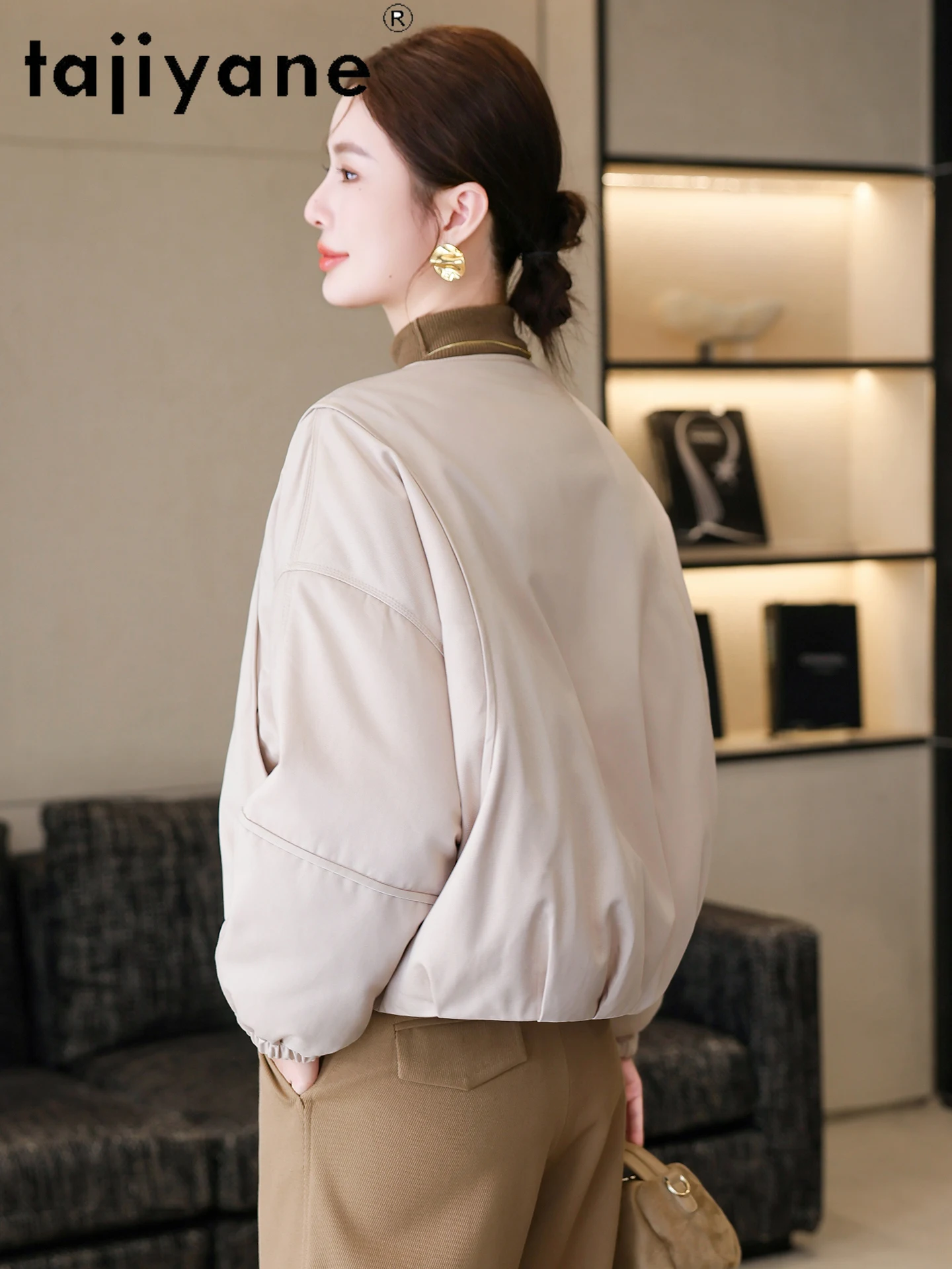 Kurtki puchowe damskie TAJIYANE, 90% biały puch gęsi, prosty krój z okrągłym dekoltem, stylowe krótkie kurtki puchowe, odzież zimowa damska 2025, пуховик