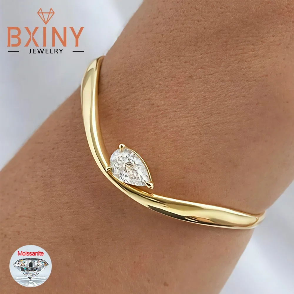 

BXINY 6CT Pear Cut Moissanite Bangle 925 Sterling Silver 18K Gold Plated Water Drop Diamond Bracelet for Women Party Jewelry GRA