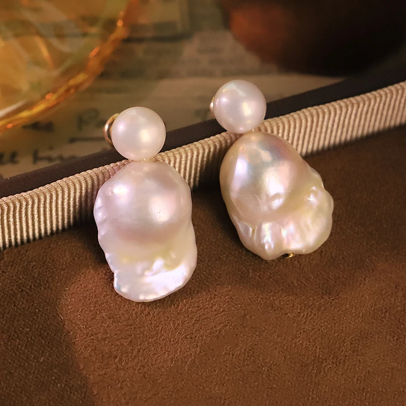 GLSEEVO Natural Freshwater Baroque Pearl Drop Stud Earrings for Women Daily Wear Wedding Bridal Pearl Earrings Dainty Jewelry