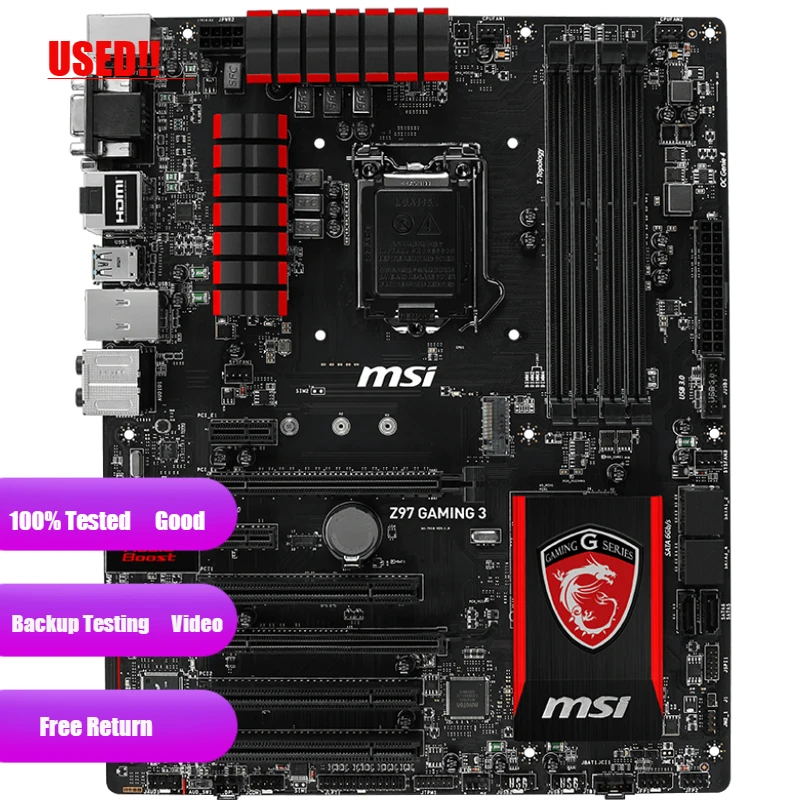 Used MSI Z97 GAMING 3 With Intel LGA 1150 DDR3 USB 3.0 ATX  Motherboard