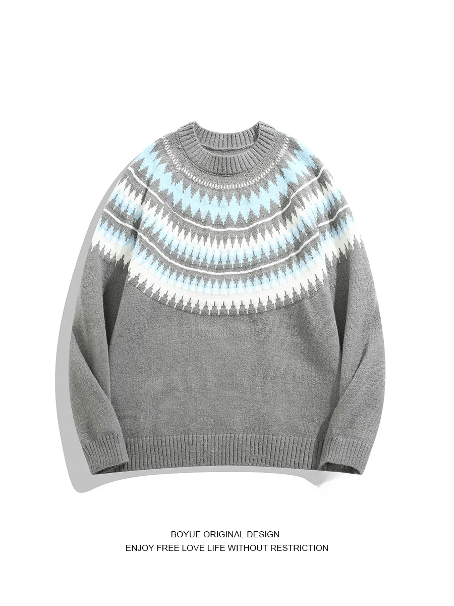 

Boyue, осенне-зимний повседневный вязаный свитер с цветочным узором, свободный крой, модный базовый слой для мужчин и женщин