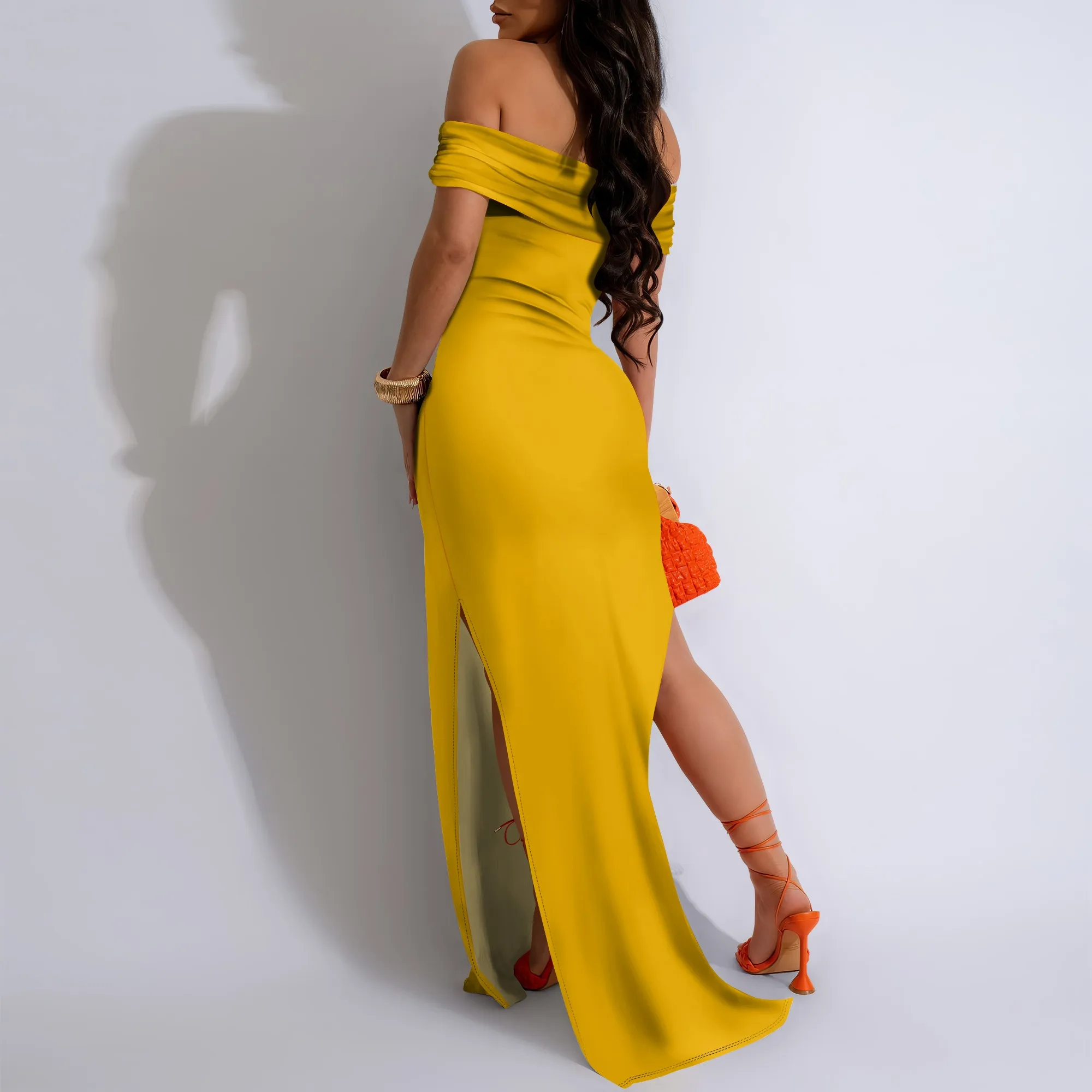 Robe longue moulante Sexy pour femmes, épaules dénudées, élégante, fente haute, robe de soirée en boîte de nuit