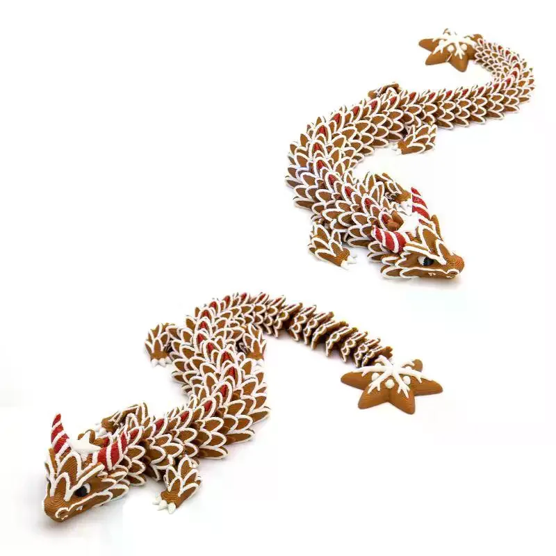 3D Printed Multi-Joint Moveable Gingerbread Dragon Ornament Imitation Cookie Material Stress Relief Holiday Christmas Gift