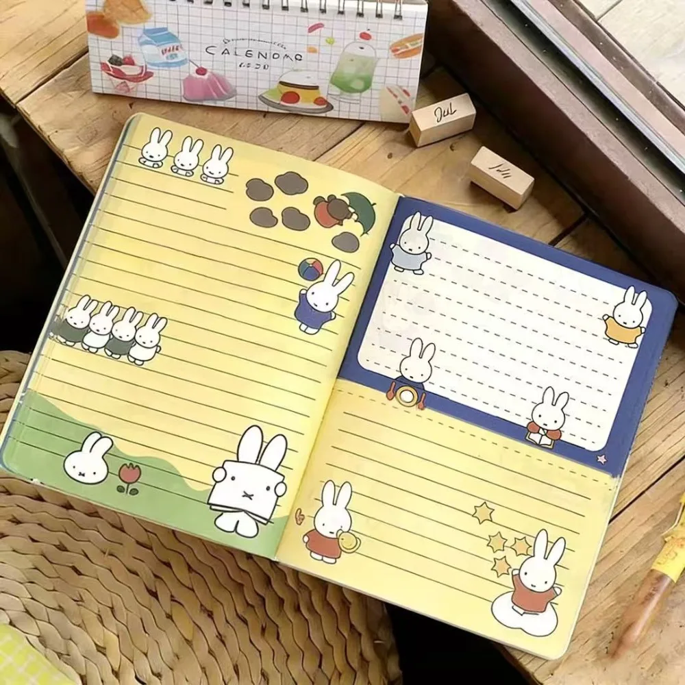 Cartoon Miffy Rabbit PU Leather Notebook High-looking Student Notepad Colorful Inner Pages Thickened Hand Journal Diary