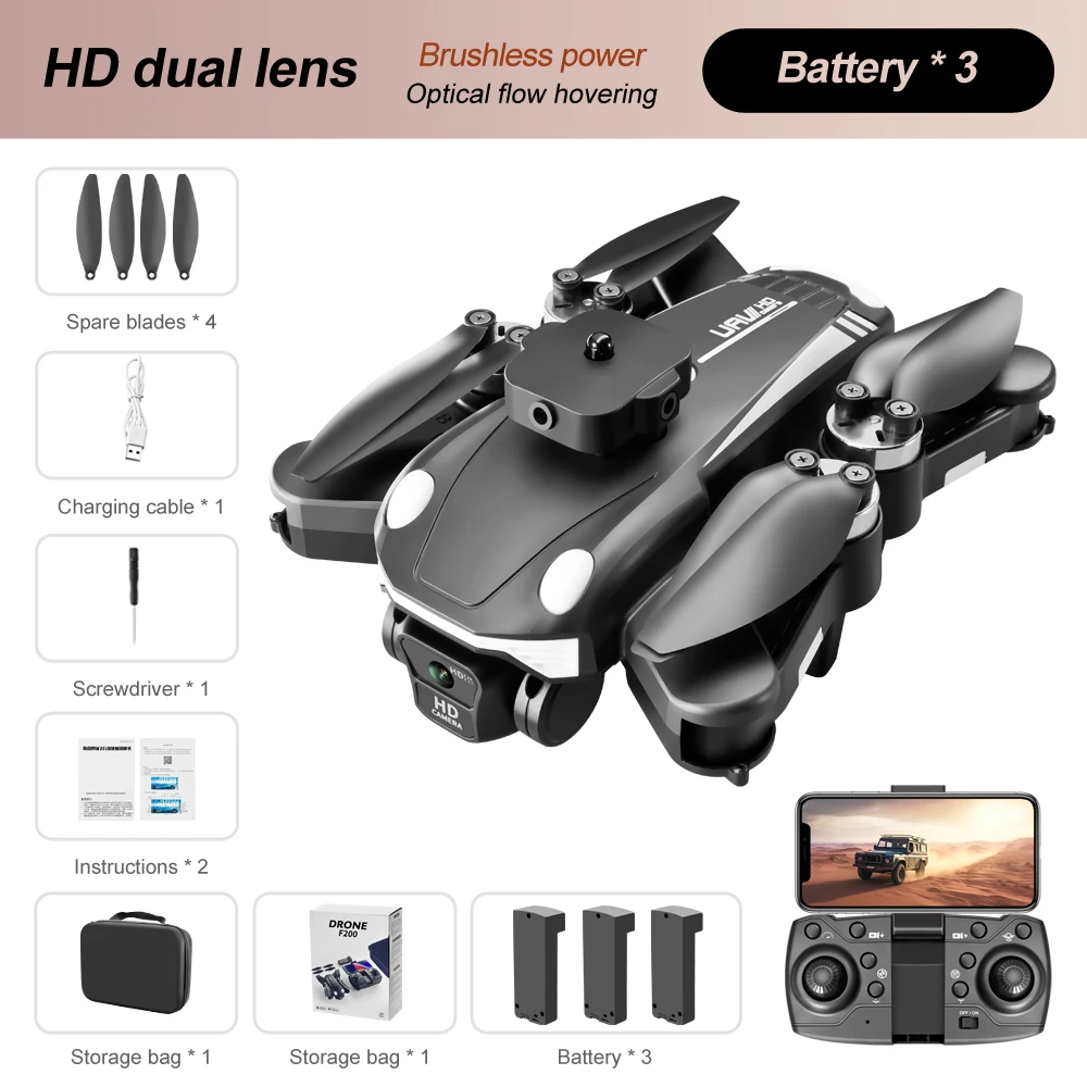 

2024NEW F200 professional unmanned aerial vehicle foldable optical flow obstacle avoidance brushless quadcopter wide-angle